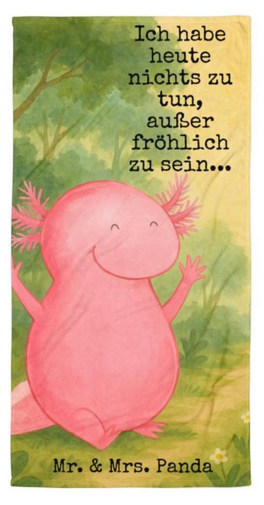 Mr. & Mrs. Panda Strandtuch Axolotl Hurra Design - Weiß - Geschenk, Badehandtuch, Großes, Spaß, Duschhandtuch, Lurch, Freude, Handtuch, Reisehan...