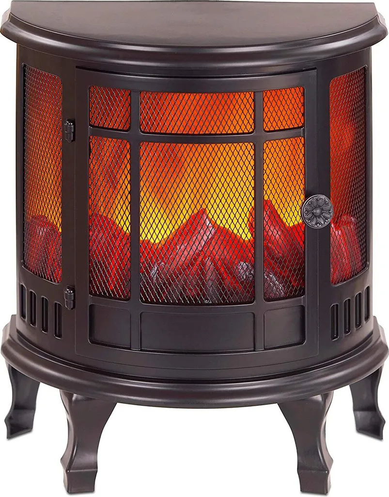 Lanterne cheminée LED décorative effet feu de bois design poêle noir