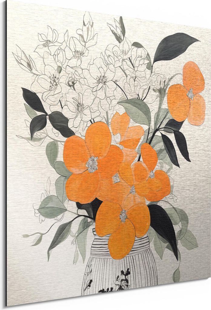 DEQORI Alu-Dibond Bild Silber 50x50 cm 'Die gezeichnete Vase' Wandbild Metall dünn Design