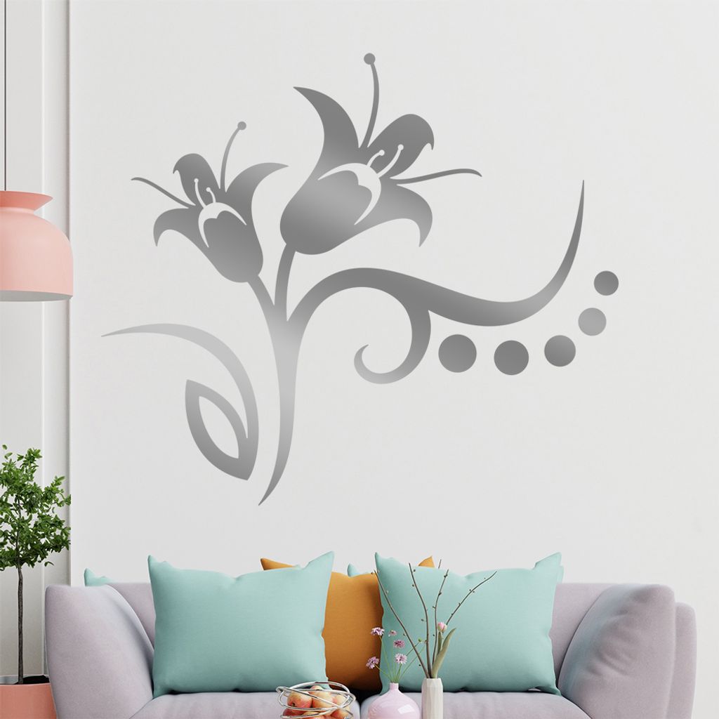 Blume - Linien Punkte Wandtattoo in 6 Größen - Wandaufkleber Wall Sticker - Dekoration, Küche, Wohnzimmer, Schlafzimmer, Badezimmer