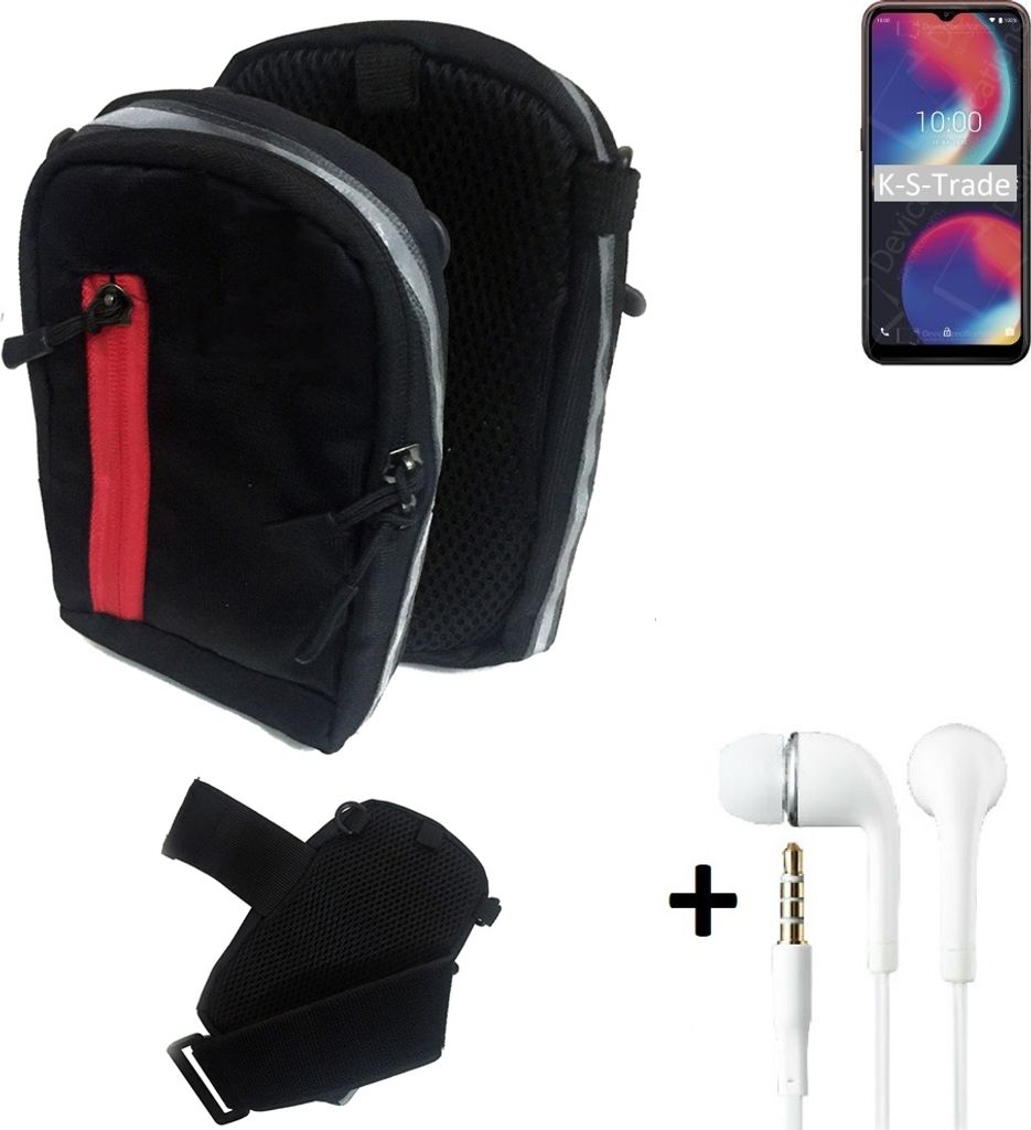 K-S-Trade Outdoor Gürteltasche Holster Umhängetasche + Kopfhörer kompatibel mit Wiko View 4 schwarz Handy Tasche Case travelbag Schutzhülle
