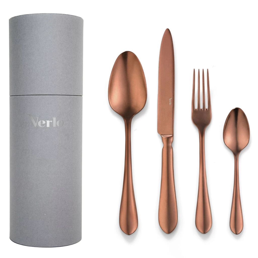 VERLO DESTELLO COPPER 24-teiliges Besteckset Edelstahl Kupfer-Finish elegante Tube