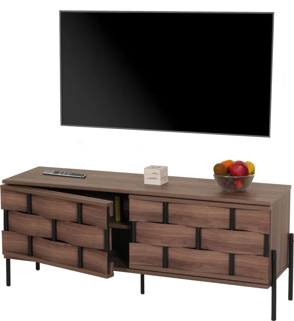 Table TV à portes tressées 3D et système push-to-open 120cm