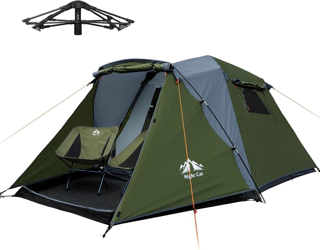 Night Cat Wurfzelt for 4 Personen:Wasserdicht Pop Up Zelt Einfache Einstellung für Camping Wandern