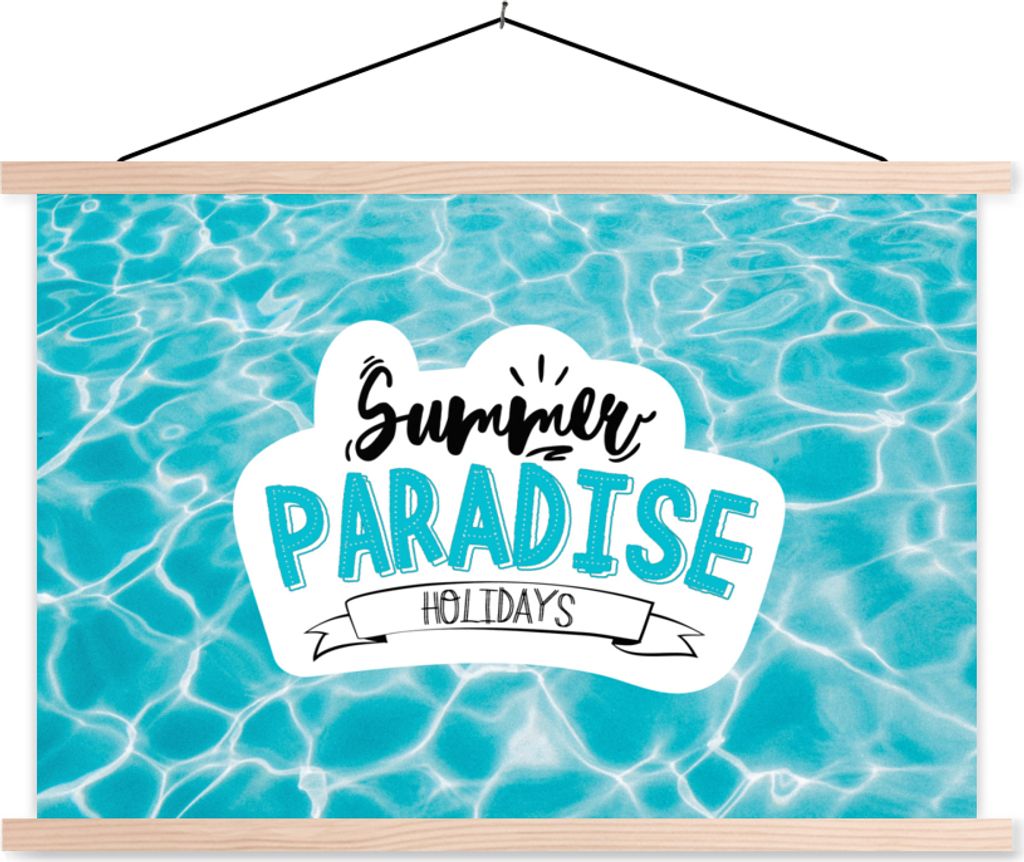 MuchoWow Textilposter Sommer - Sprichwort - Paradies 120x80 cm mit holzfarbenen Rahmen - Aufhängeset