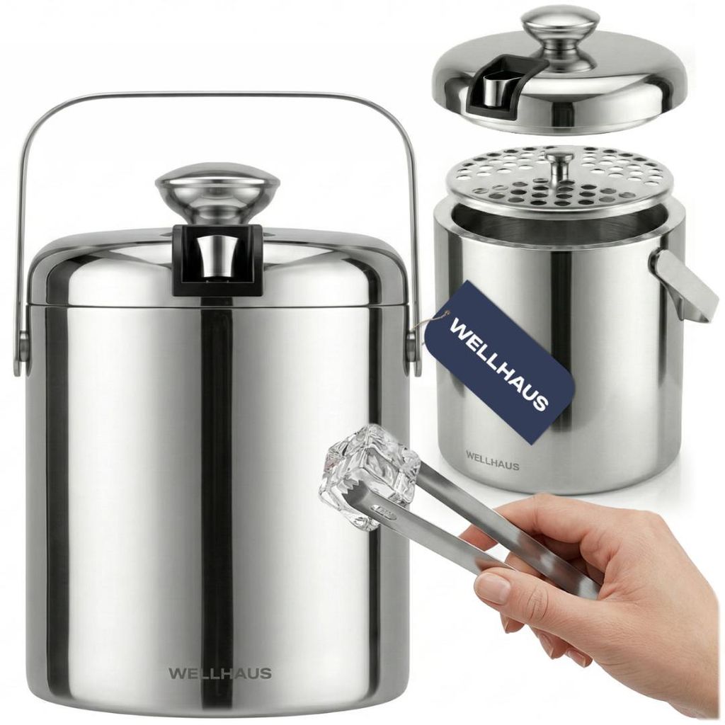 WELLHAUS Eiskübel mit Zange 1,3L aus Edelstahl Produktbild 