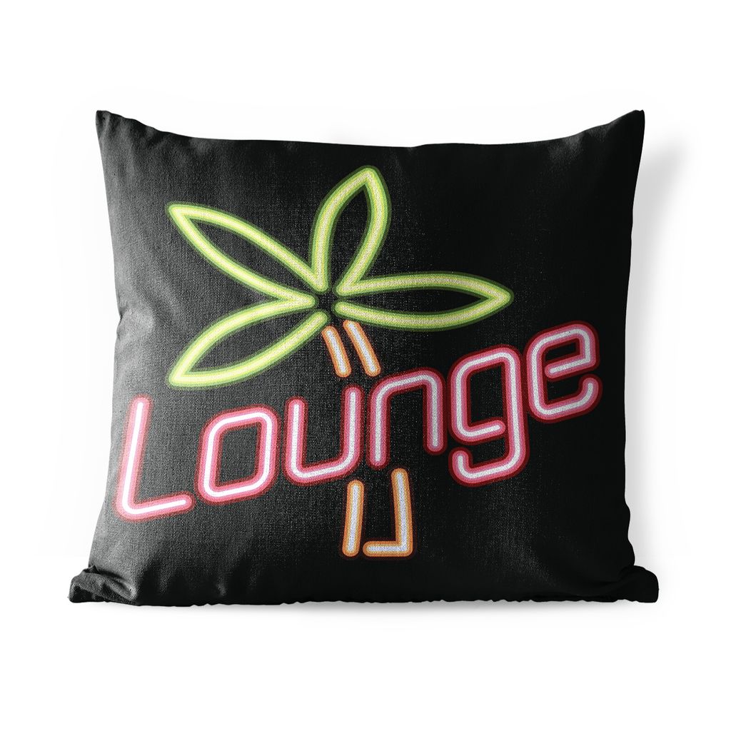 MuchoWow Outdoor Kissen - Eine Piktogramm-Illustration eines Neonpalmen-Barschilds - 50x50 cm - Wetterfest - Lounge Kissen - Komfortabel - Kissen...