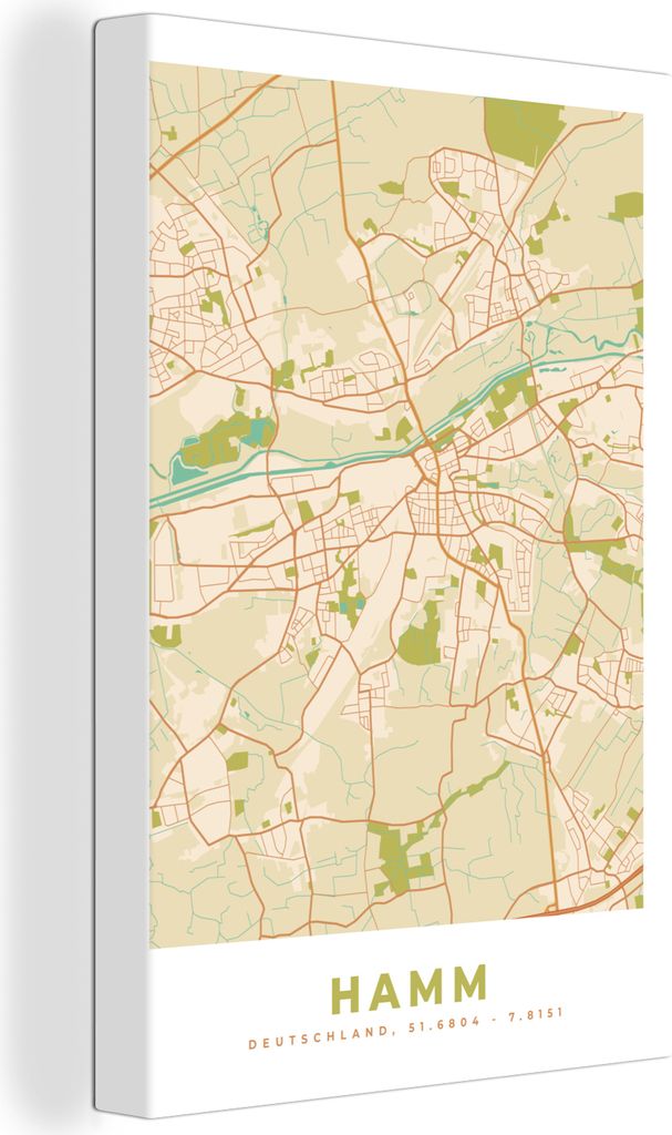 OneMillionCanvasses - Leinwandbilder - 90x140 cm, Karte - Hamm - Vintage - Stadtplan, Wandbilder Kunstdruck Wanddekoration - Foto auf Leinwand - ...