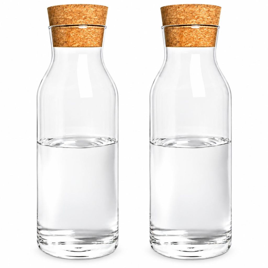 2er Set Glaskaraffen 1000ml mit Korkdeckel –