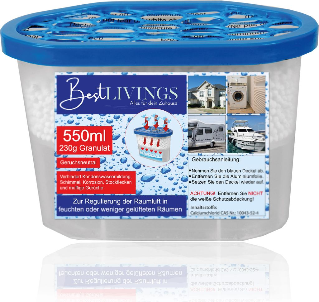 Raumentfeuchter 550 ml – Luftentfeuchter Granulat, für Räume bis 50 m², gegen Feuchtigkeit, Schimmel und Gerüche, geräuschlos, ohne Strom, l...