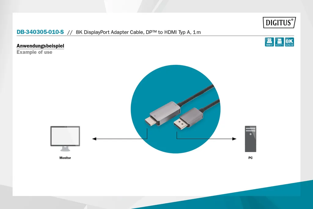 Câble DP vers HDMI 8K DIGITUS haute performance avec connecteurs - 4