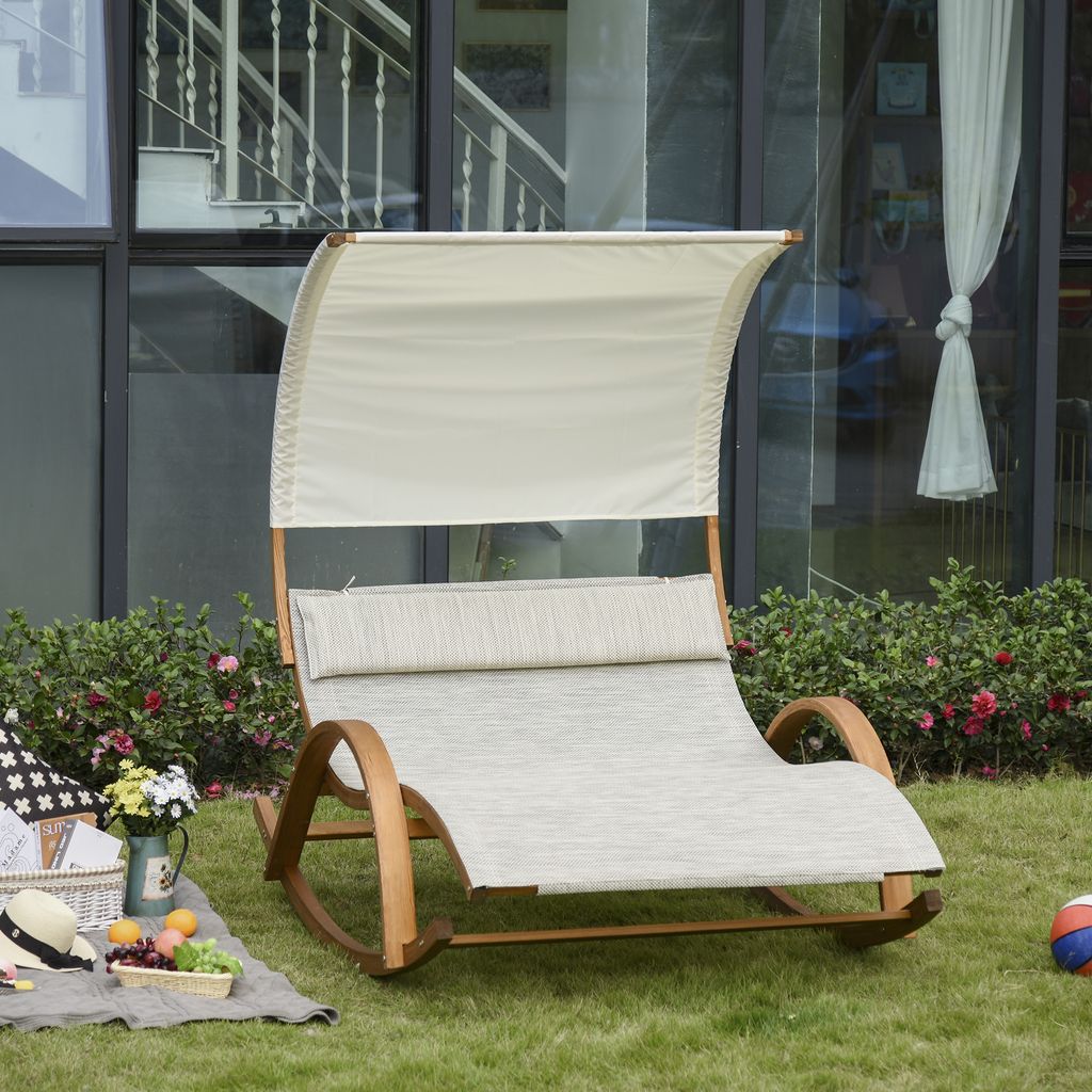 Garten Doppelliege Sonnenliege mit Sonnendach Kissen Relaxliege für 2 Personen 