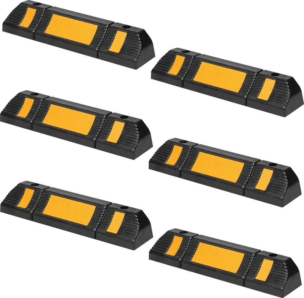 Butoir de Parking en Caoutchouc avec Bandes Réfléchissantes - Lot de 6