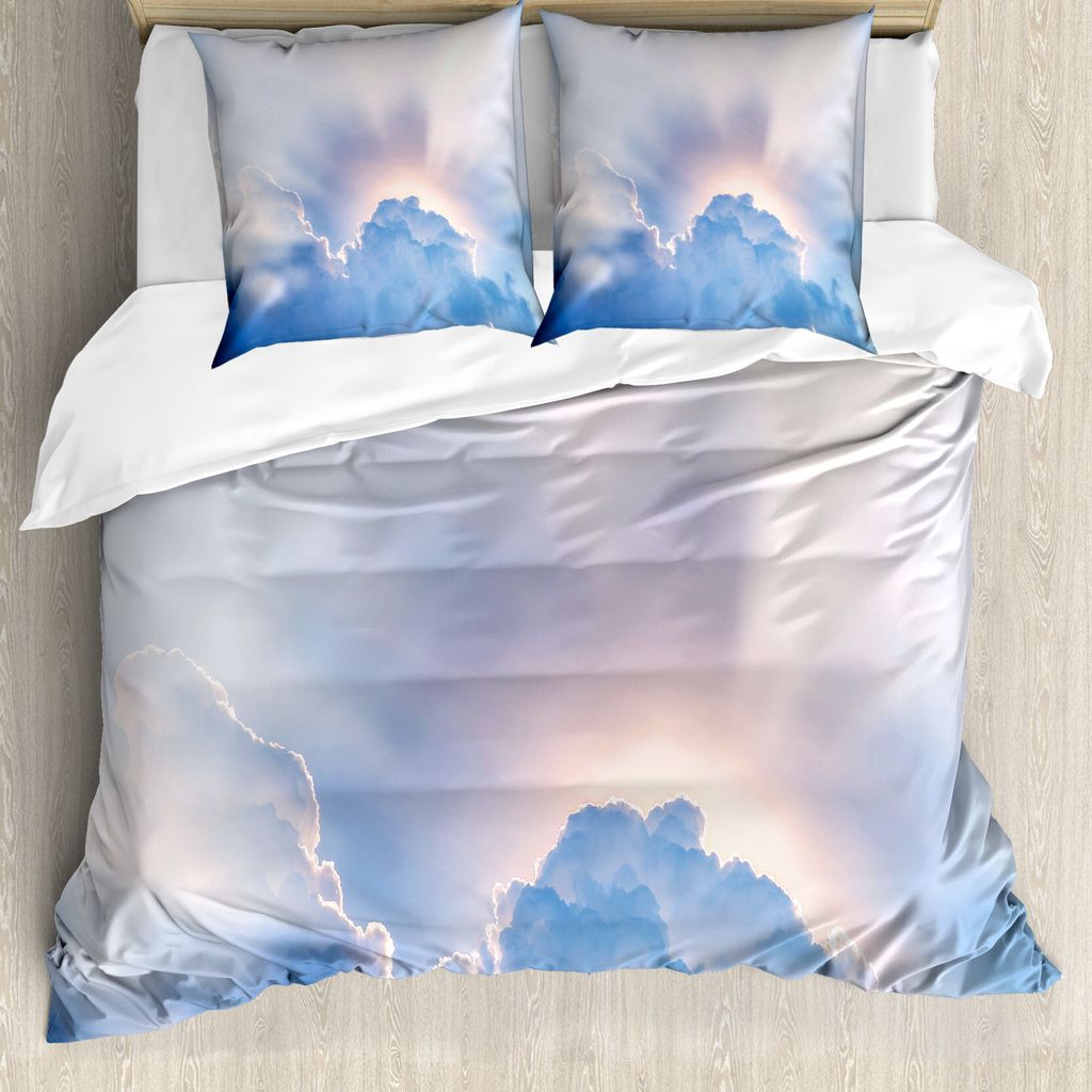 ABAKUHAUS Wolke Bettbezugs Set Für Doppelbetten, Sonnenstrahlen Himmel Wolken, Milbensicher Allergiker geeignet mit Kissenbezügen, Mehrfarbig