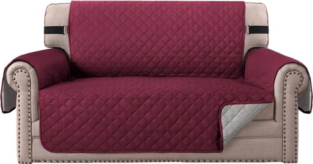 (2 Sitzer, Rot) wasserabweisend Sofabezug, rutschfester Couchbezug mit elastischem Riemen, Sesselbezug, weicher, gesteppter Sitz für Hunde und Hau...