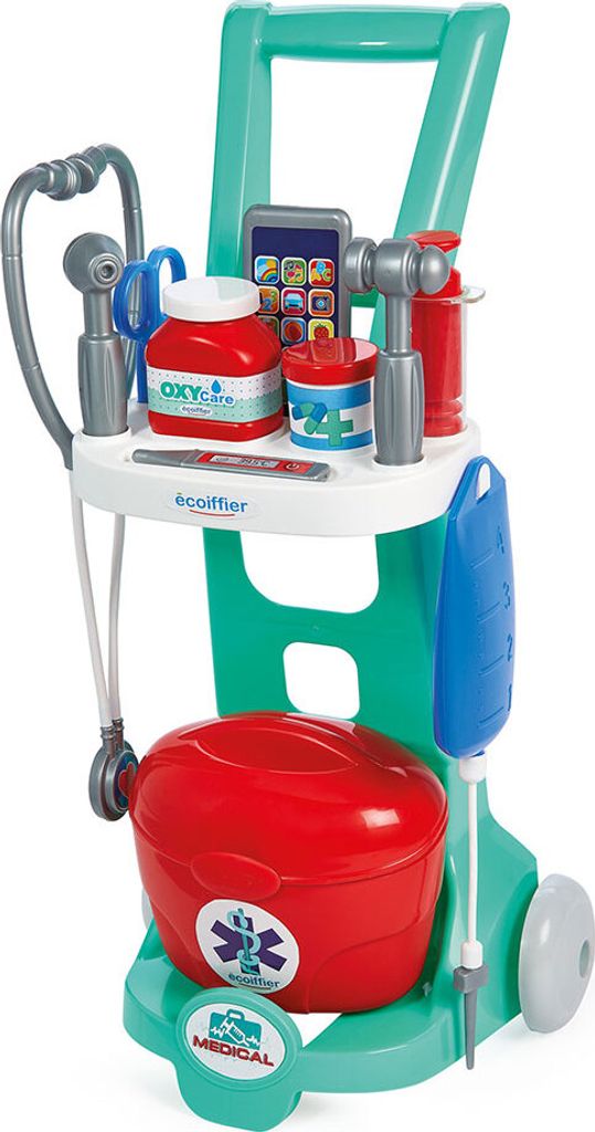 Ecoiffier medizinischer Spielzeug-Trolley - Arztkoffer für Kinder 12-teilig