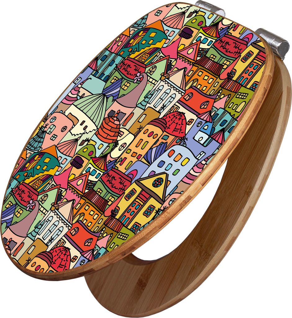 banjado Design WC Sitz Bambus Absenkautomatik - Funky Town Produktbild 