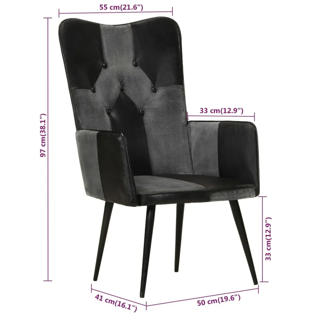 Fauteuil à oreilles en cuir véritable bicolore avec assise confort - 10