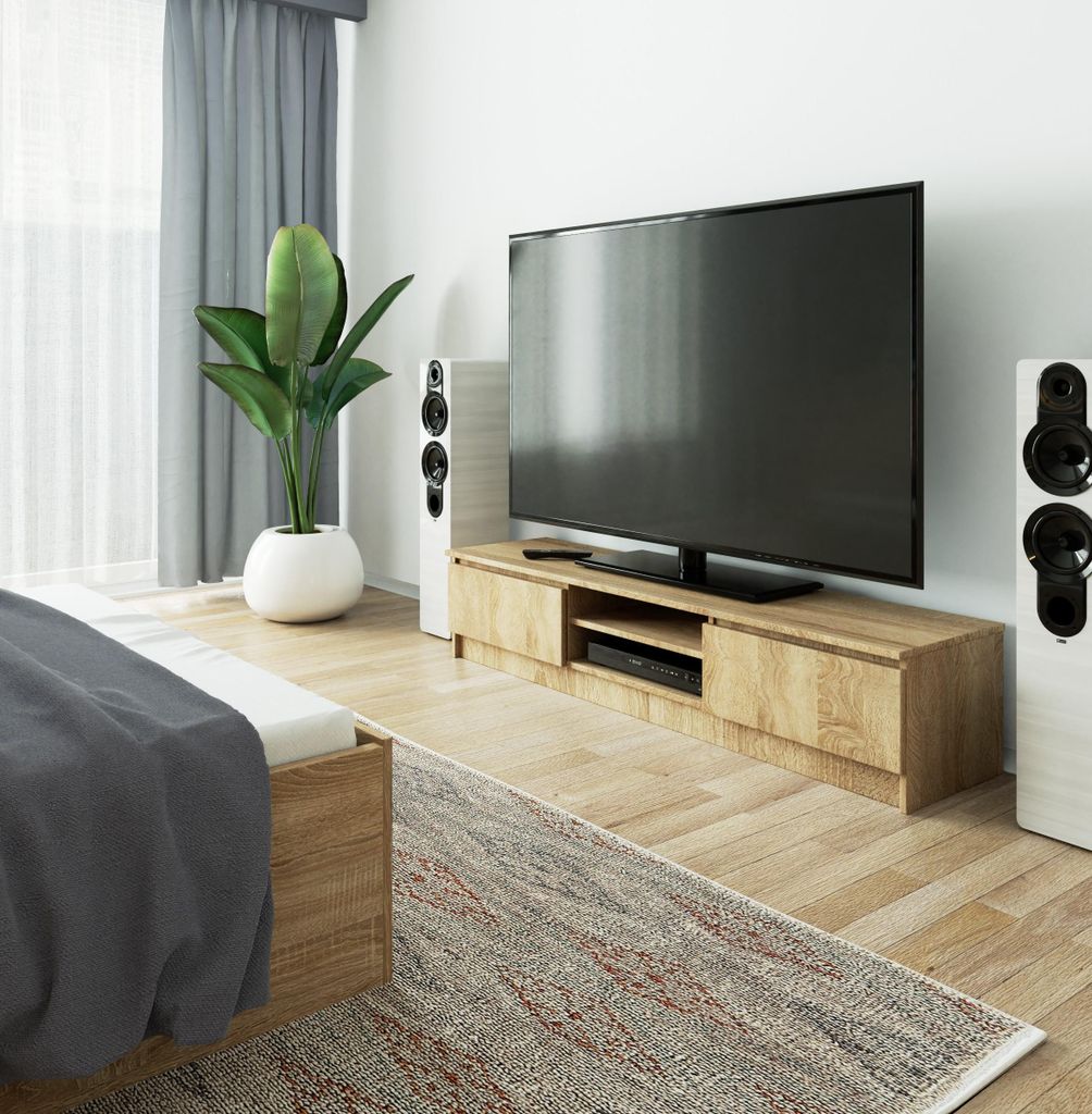 TV-Board – TV Schrank – TV Ständer – TV Tisch – TV Lowboard – 160 cm – Sonoma Eiche – Moderner Lowboard mit 2 Türen und 2 Fächern