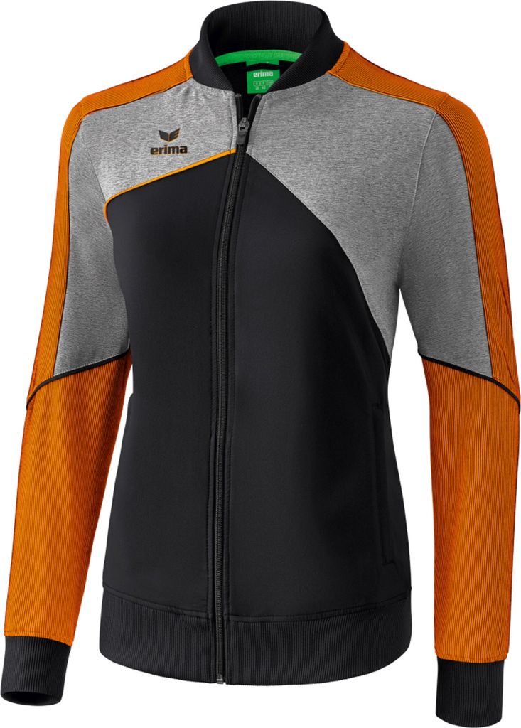Erima Premium One 2.0 Präsentationsjacke Damen - Schwarz / Grau Melange / Neon Orange | Größe: 34