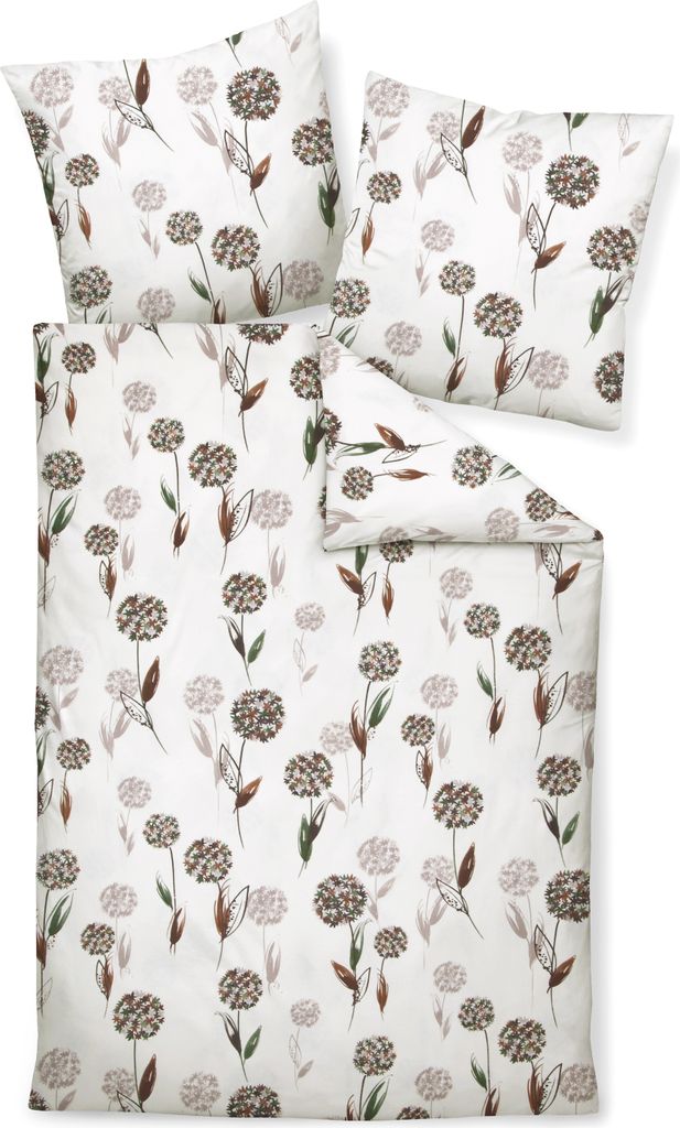 Traumschloss Premium Flanell Bettwäsche - rotbraun mauve 155 x 220 cm Blumen, mineralgrün cylongelb