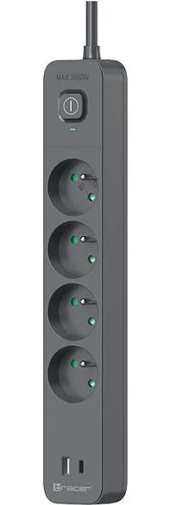 Bloc multiprise parasurtenseur 4 prises et chargeur rapide USB-C PD 20W