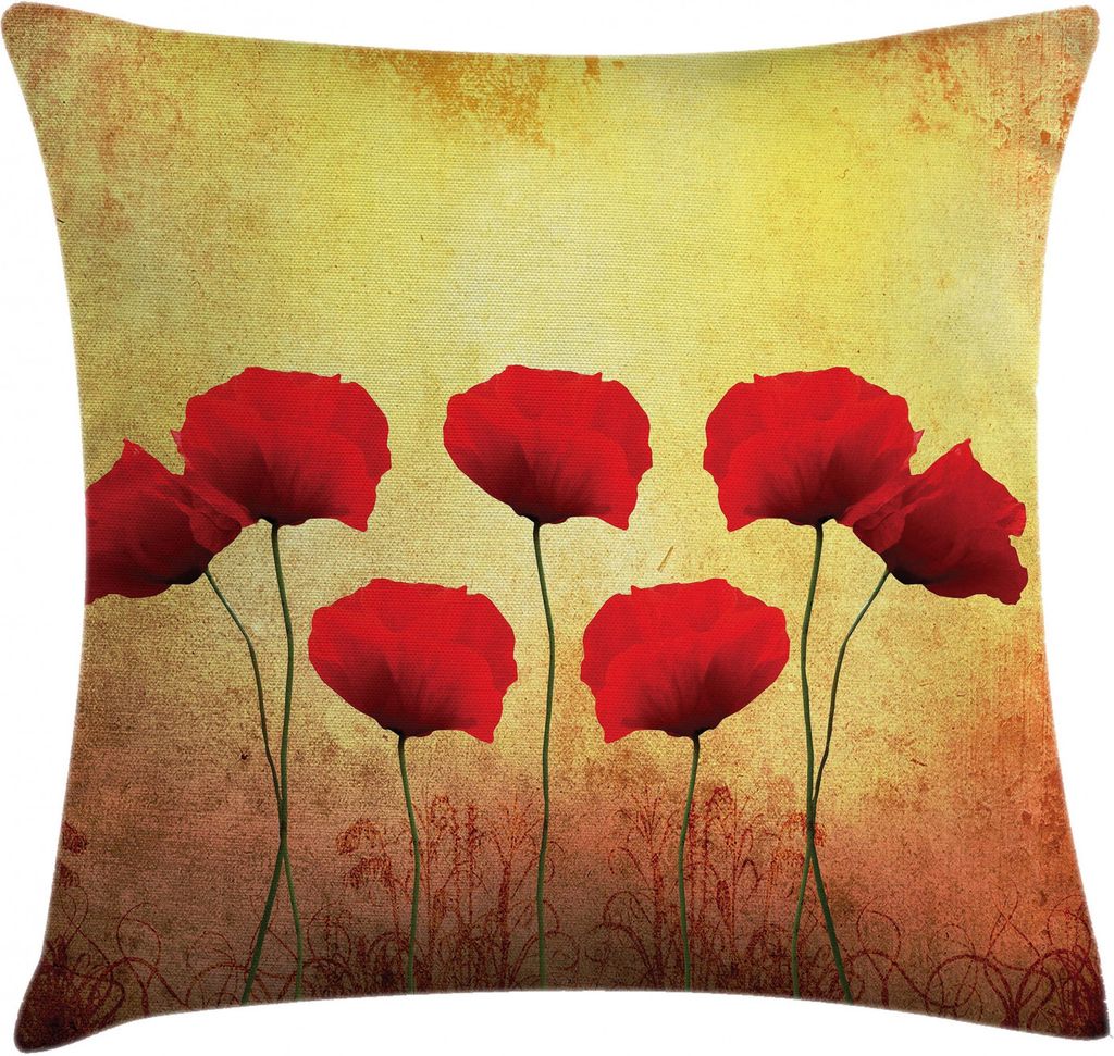 ABAKUHAUS Blumen Kissenbezug, Retro Mohnblumen, Waschbar mit Reißverschluss Kissenhülle mit Farbfesten Klaren Farben Beidseitiger Druck, 40 x 40 ...