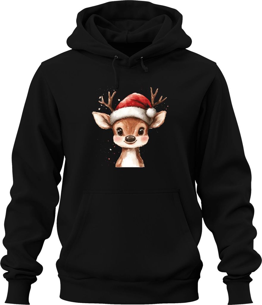 Weihnachtsrentier niedlich Aquarell Santa Hirsch Geschenk Uni Hoodie Kapuzenpullover, Schwarz, M