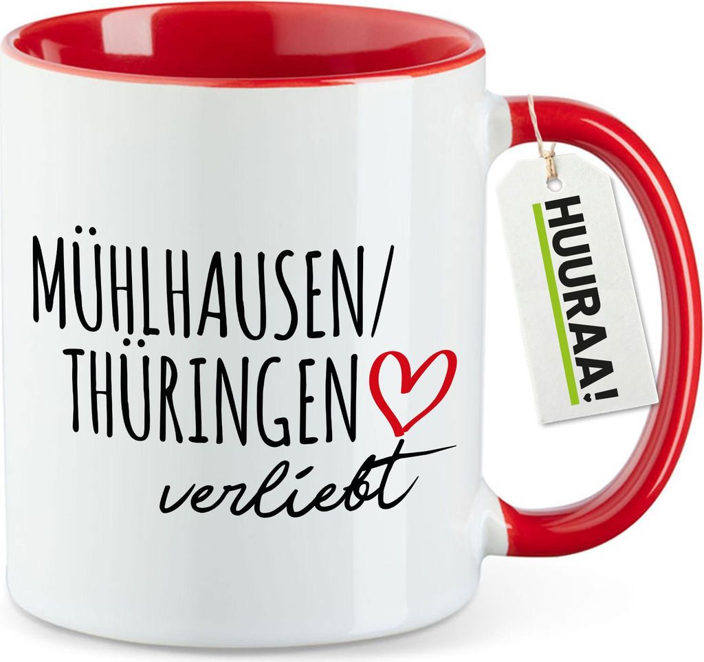 Huuraa Kaffeetasse Mühlhausen/Thüringen verliebt 330ml Rot Keramik Kaffeebecher Geschenkidee