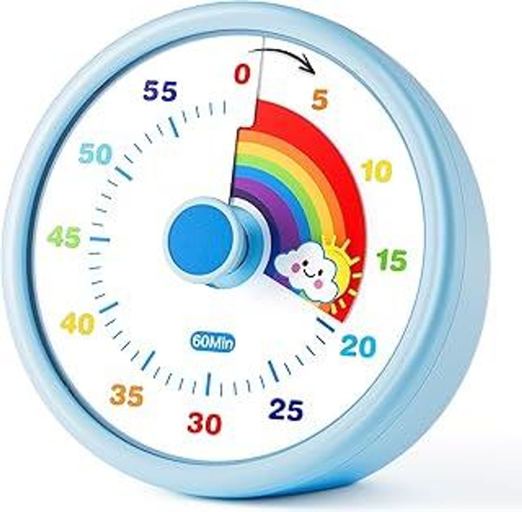 Kinder Visueller Timer, 60 Minuten Countdown, Lautlos, Regenbogenmuster, für Lernen, Prüfungen & Kochen (Blau)
