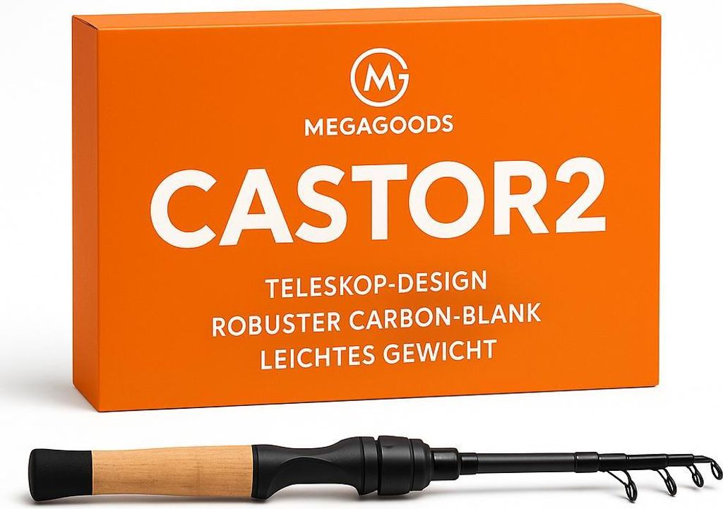 Baitcasting Rute teleskopisch Carbon 8-25 g Holzgriff leicht DE.