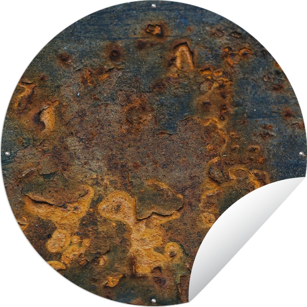 MuchoWow Gartenposter Outdoor-Poster Rund Rost - Gelb - Blau Ø 90 cm Gartendeko Rundes Poster draußen