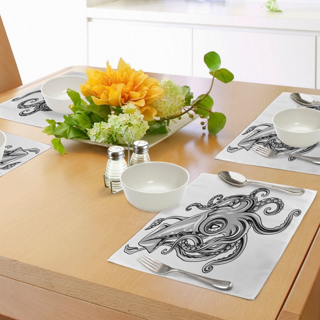 ABAKUHAUS Kraken Platzmatten, Tintenfische mit Flossen Sea Spiritual Animal Tintenfisch Unterwasser Alien Artisan Design Print, Tiscjdeco aus Farbf...