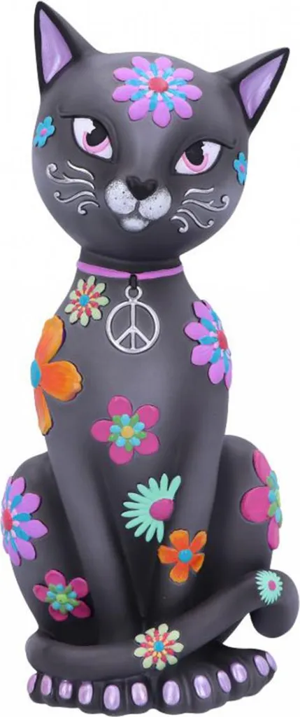 Statue Chat Hippy Kitty Multicolore pour Égayez une Pièce Sombre