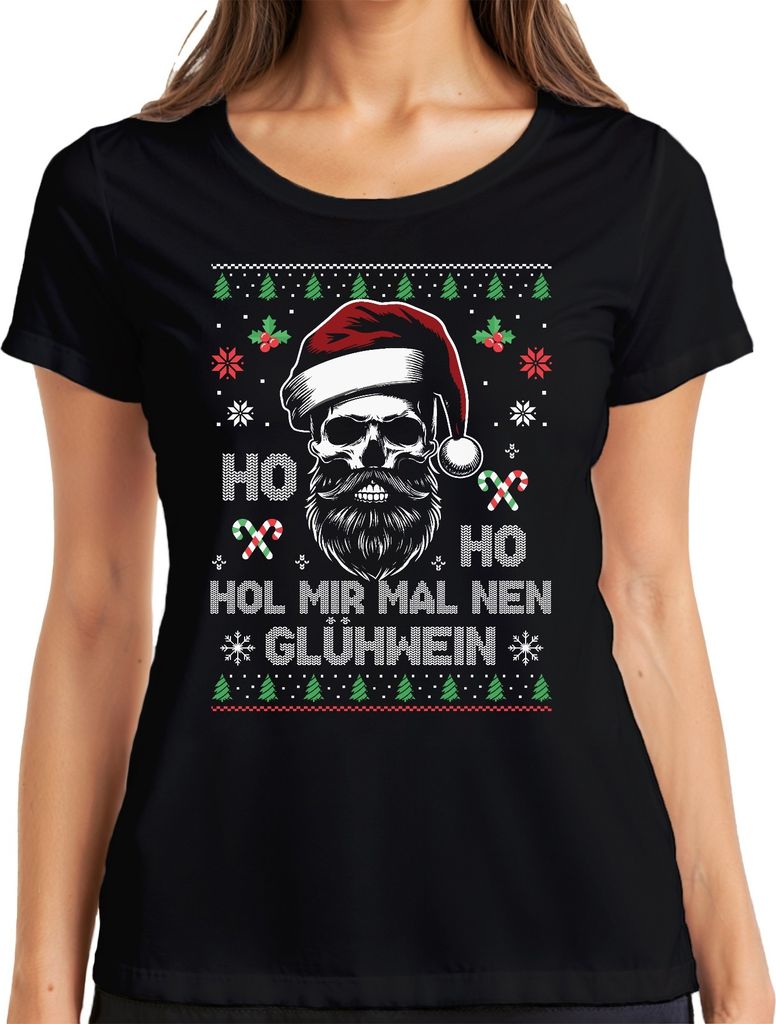 Ho Ho Hol mir mal nen Glühwein Totenkopf - Weihnachten Weihnachtsgeschenk Christmas Damen T-Shirt, Schwarz, XXL