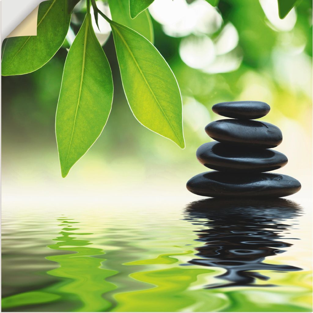 ARTland Wandbild, selbstklebend Zen Steinpyramide auf Wasseroberfläche Größe: 100x100 cm