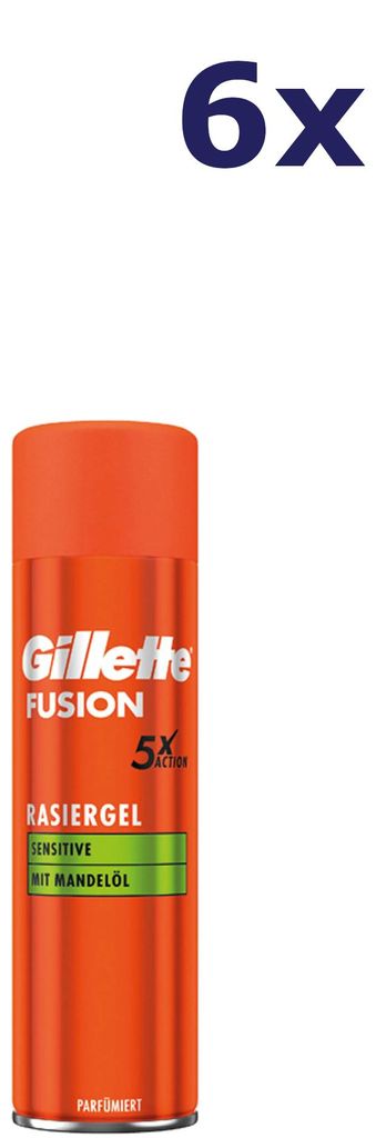 6x Gillette Fusion Sensitive scheergel 200 ml Produktbild 