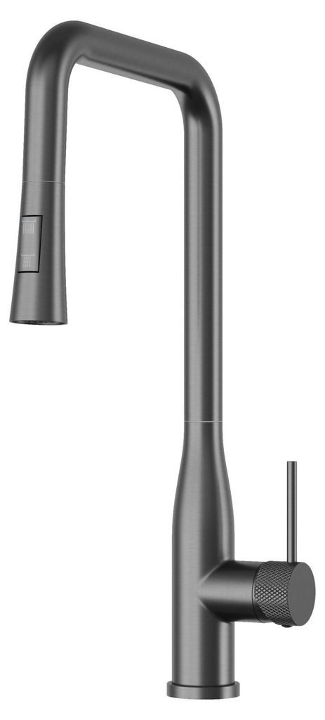 Granitan | Küchenarmatur - Hoch - Gun Metall - Wasserhahn Küchen - mit 2 Wasserauslassmodi - mit Herunterziehen Brause - VECTOR