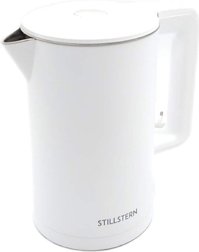 A white electric kettle.