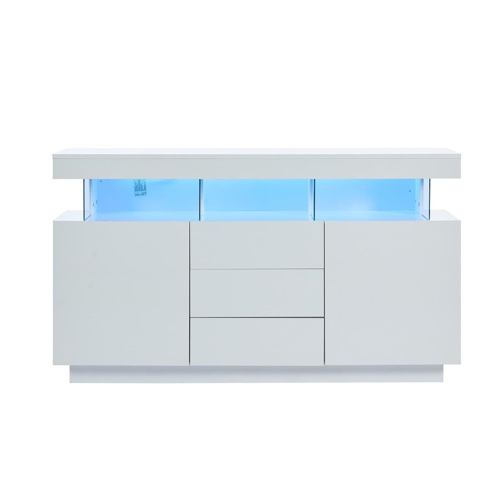 Sideboard mit 16-farbigem LED-Lichtstreifen Hochglanz Aufbewahrungsschrank für Esszimmer 140x35x80cm Weiß