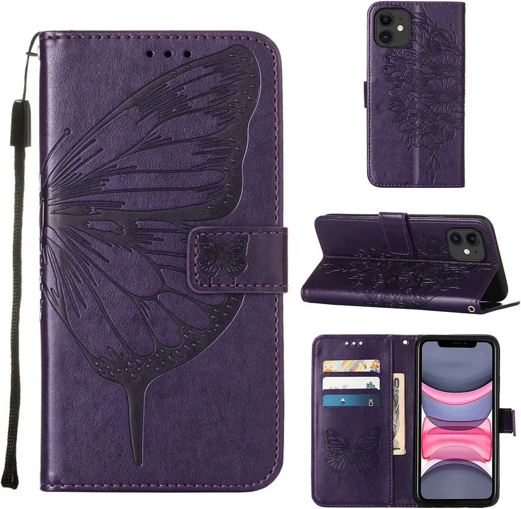 Cover iPhone 11 Viola Farfalla: Custodia Flip Elegante in Pelle PU