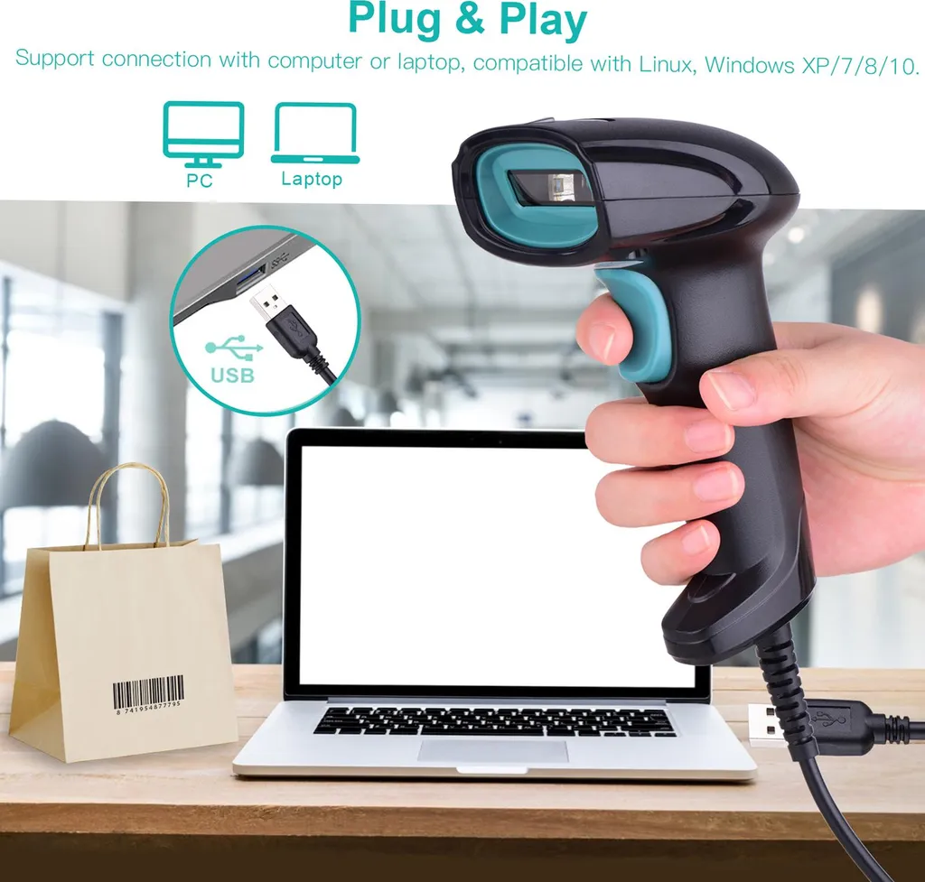 Lecteur de codes-barres portable automatique avec câble USB