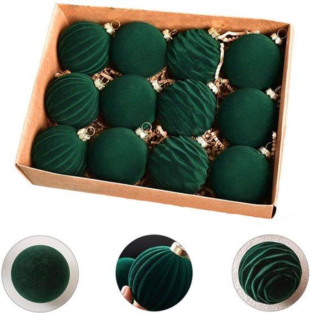 Weihnachtsbaulkugeln 6cm grün Samt