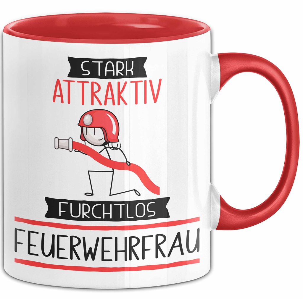 Feuerwehrfrau Tasse Geschenk Becher Stark Attraktiv Furchtlos Feuerwehrfrau Lustige Geschenkidee (Rot)