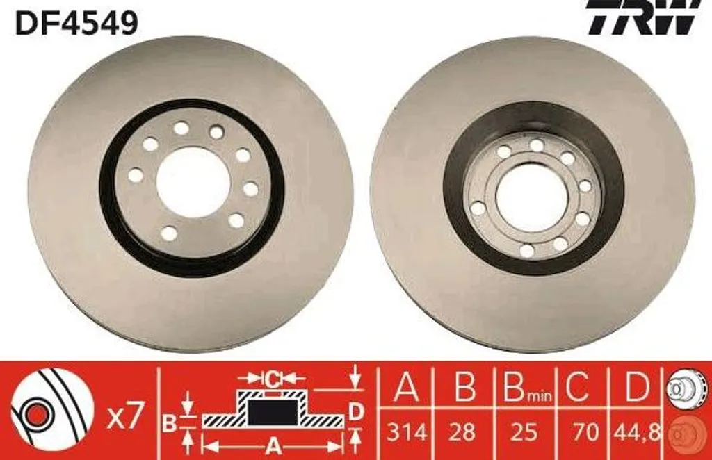 Disque de frein avant ventilé TRW DF4549 pour berlines Opel et Vauxhall