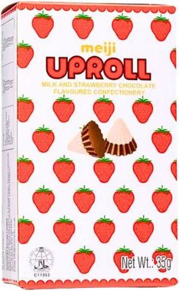 MEIJI Uproll Milk & Strawberry Chocolate 35g Produktbild 