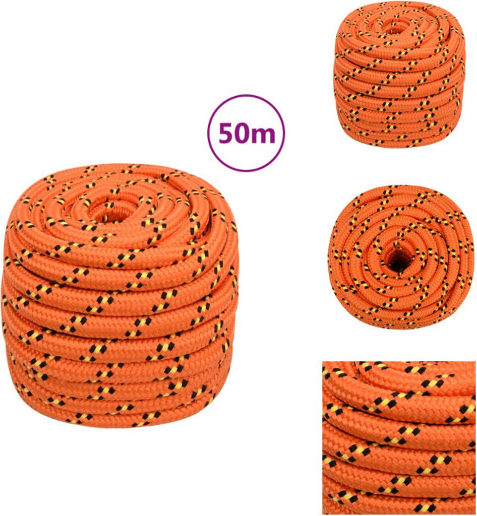 vidaXL Bootsseil Orange 20 mm 50 m Polypropylen - Seile