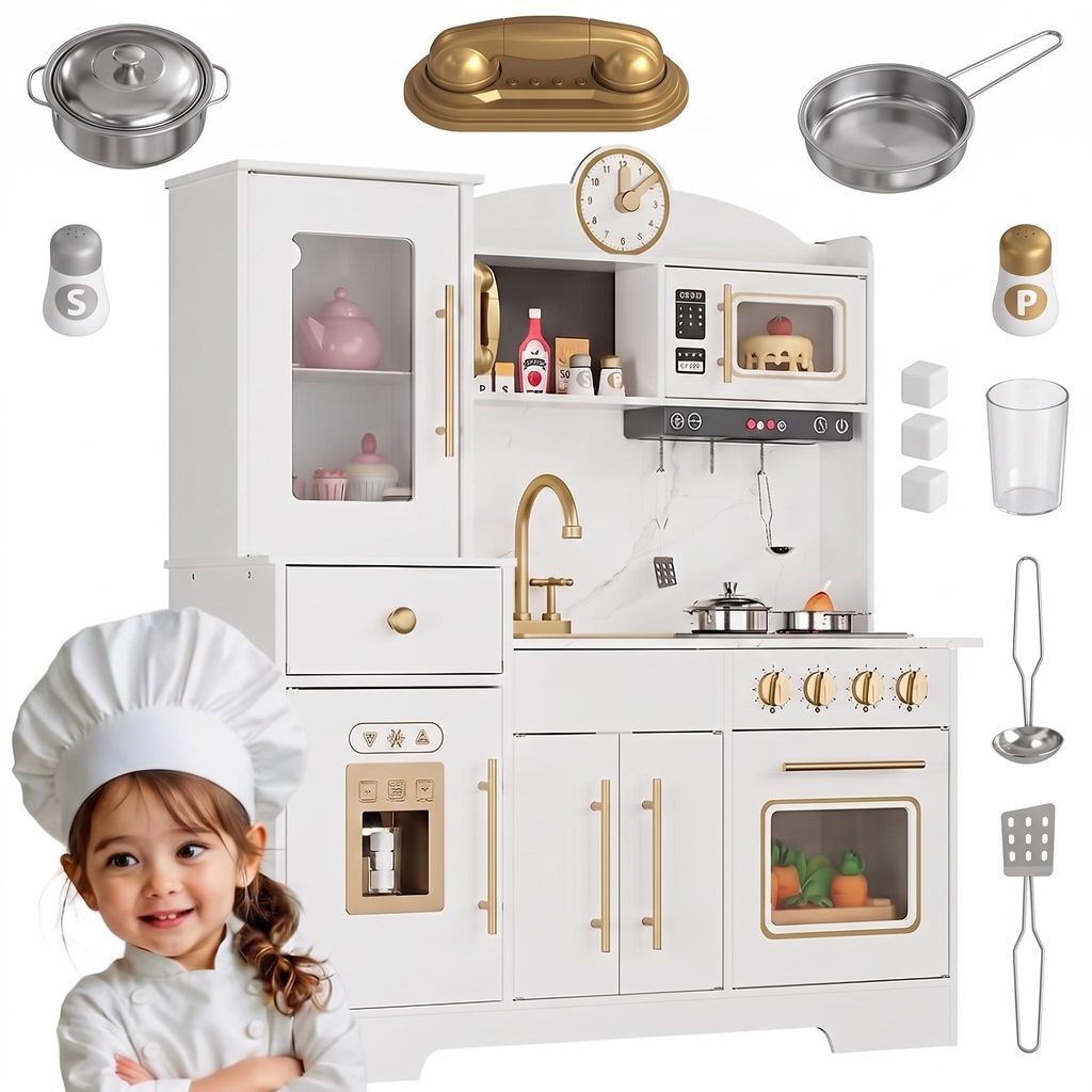 Große Holz Kinderküche Spielküche mit Licht & Sound, Spüle Produktbild 