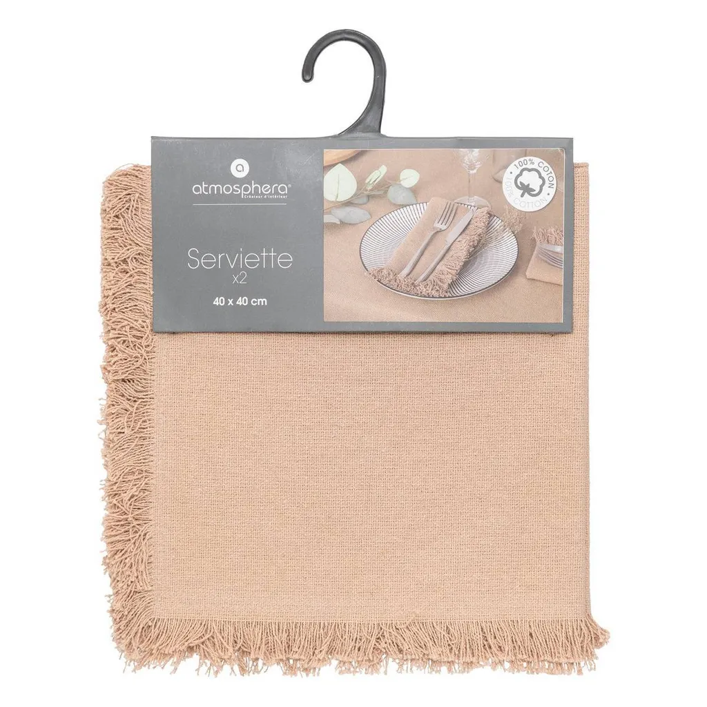 Serviette de table en coton beige lot de 2 Maha pour décoration sobre