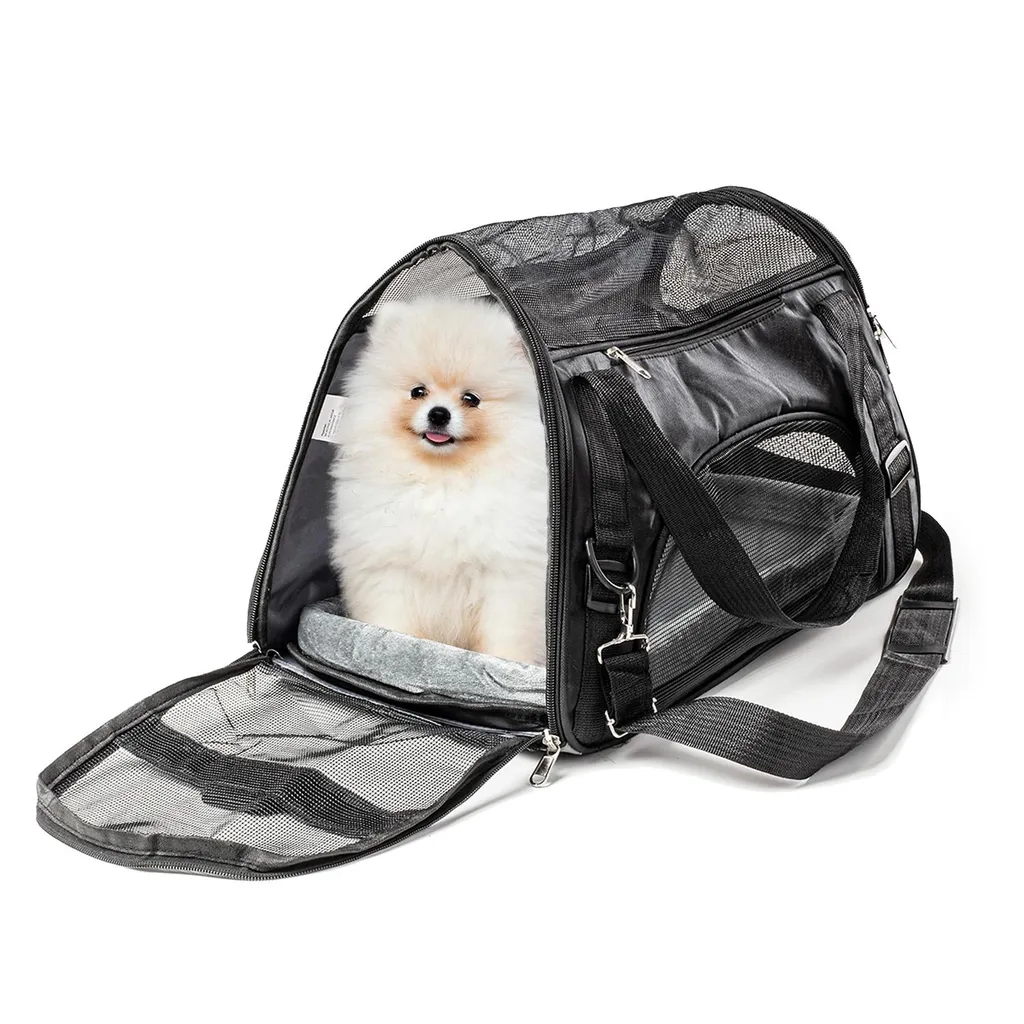 Sac de transport noir 47x25x26 cm pour chiens et chats - Box auto souple